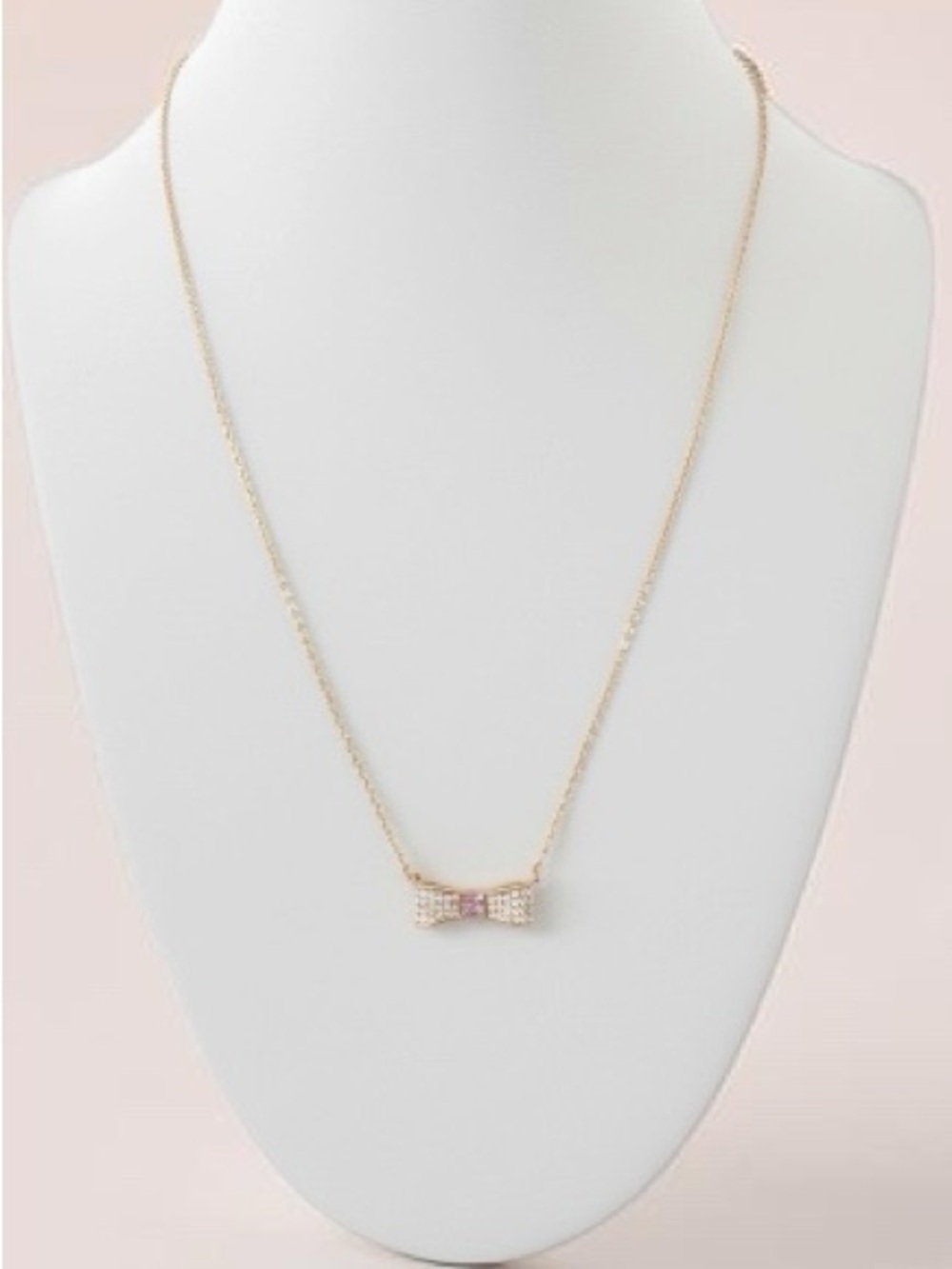 KATE SPADE “READY SET BOW” Bowtie Necklace Rose Gold Chain and Fixed Pendant 19”